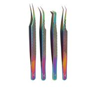 4-Piece Eyebrow Tweezers Set for Flawless Grooming, Beauty Pluckers Stainless Steel, Nose and Facial Hairs Ingrown Hair Removal Splinter UK (Rainbow)
