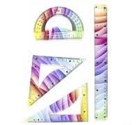 4 Piece Flexible Plastic Ruler Set Including Protractor, Triangle Rulers and Straight Ruler for Use in Geometry and Measurement Tasks (30cm)