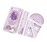 4-Piece Flexible Ruler Set - 15cm/6 Inch Plastic Straight Ruler, Triangle Rulers, Protractor for Math & Geometry, Shatterproof & Bendable, School & Office Supplies (Purple)