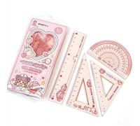 4-Piece Flexible Ruler Set - 15cm/6inch Plastic Straight & Triangle Rulers, Shatterproof, Soft Bendable, Protractor for Math & Geometry, School & Office Supplies (Pink)