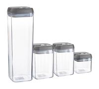 Argon Table Food Storage Containers with Airtight Flip Lock Lids - 4-Piece - Grey - Plastic Storage Tubs Tupperware Pantry Food Organiser for Cereal, Oats, Sugar, Coffee, Biscuits, Tea