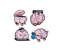 4-Piece Funny Brain Enamel Pin Set - "A Little", "Growing", "Loading..." & "Bye" Humorous Lapel Pins
