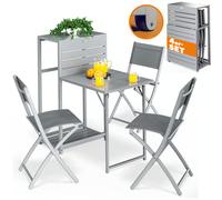 4 Piece Balcony Furniture Set Grey Table with 3 Chairs Foldable