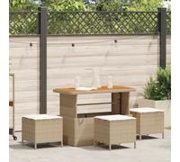 4 Piece Garden Dining Set with Cushions Beige Poly Rattan Acacia Berkfield Home Beige One Size