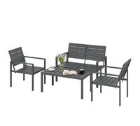 4 Piece Garden Furniture Set, Hdpe Metal Outdoor Sofa, Dark Grey