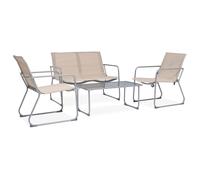 vidaXL Garden Lounge Set 4 Piece Fabric & Steel Cream Table 2 Chairs and Bench