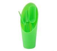 4 Piece Garden Transplant Tool Set for Succulent Planting, Plastic Nursery Kit with Bucket Shovel Scoop Fork Spatula for Potting Soil and Migration Green Blue Pink(Green)