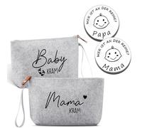 4-Piece Gift Set for Pregnant Women: 2 Felt Bags + 2 Coins | Gifts for Birth | Ideal Expecting Mum Gift & Expectant Dad Gift | Baby Shower Gift in Grey/Silver