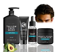 4-Piece Grass Fed Tallow Skincare Set for Men, Mens Skincare Gift Sets with Face Cream, Serum, Cleanser & Hair Gel, Beef Tallow Skin Care Skincare Set for Anti-Aging & Grooming Routine