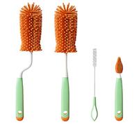 4-Piece Green Silicone Baby Bottle Brush Set - Bottle Washer & Teat Cleaning Brushes, Baby Bottle Cleaner for Mam Bottles, Water Bottles, Glass Cups, Thermoses - Baby for Newborn