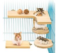4-Piece Hamster Accessory Set, Small Animal Platform, Natural Wood Hamster Toy for the Cage for Guinea Pigs, Chinchilla, Rats, Budgies, Including L Springboard, Round Rectangle