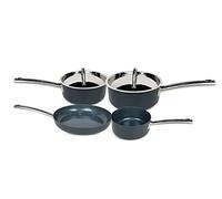 4 Piece Hard Anodised Cookware Set in Grey, Non Stick Starter Pans & Frying Pan, Induction and All Hob Compatible. Oven Safe