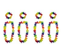 4 Piece Hawaiian Flower Fancy Dress Set Adults Lei Hula Party Accessories Floral Necklace & Garland Headband (2 Packs (8 Pieces))