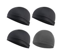 4-Piece Head Cap Set - Sports Soft Cap, Elastic Hood, Windproof Cycling Cap, Summer Hat Liner for Bicycle & Motorcycle - Black, Dark Gray