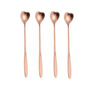 4-Piece Heart-Shaped Rose Gold Stainless Steel 7-Inch Long Handle Coffee & Tea Spoon Set