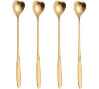 4-Piece Heart-Shaped Stainless Steel Coffee & Tea Spoon Set - 7 Inch Long Handle, Gold