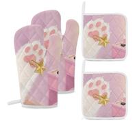 4-Piece Heat Resistant Oven Mitt and Pot Holder Set, Double-Layer Thick with Hanging Loop, Cat's Paw Holds A Pin Oven Mitts & Hot Pad for Kitchen, Cooking, Baking, Grilling