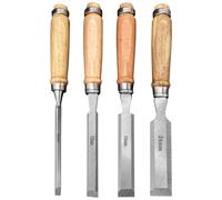 4-Piece High Carbon Steel Woodworking Chisel Set, Bevel Edge Tools with Ergonomic Wood Handles, Ideal for Carpentry, Sculpture, and Carving (1/4, 1/2, 3/4, 1 Inch)