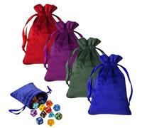 4-piece HYMC Velvet Drawstring Dice Bag, 7.08 X 5.11 inch soft suede drawstring bags small, suitable for storing small items such as dice, tarot cards, jewelry, and crystals (4 colors)