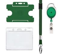 4 Piece ID Badge Set Green | Set Includes Metal Lobster Clip Lanyard, Retractable Badge Reel, & Badge Pocket & ID Card Badge Holder, 8 Colours PCL Media ltd