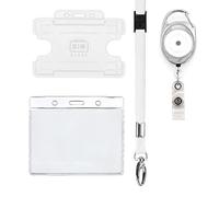 4 Piece ID Badge Set White | Set Includes Metal Lobster Clip Lanyard, Retractable Badge Reel, & Badge Pocket & ID Card Badge Holder, 8 Colours PCL Media ltd
