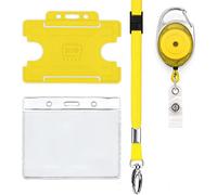 4 Piece ID Badge Set Yellow | Set Includes Metal Lobster Clip Lanyard, Retractable Badge Reel, & Badge Pocket & ID Card Badge Holder, 8 Colours PCL Media ltd
