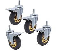 4 Piece Industrial Rubber Wheels with Brake 3/4/5" 360° Rotation Silent M12 x 30 Thread Perfect for Carts and Trolleys Heavy Duty Mobility Solutions