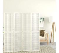 4-Piece Japanese Style Folding Screen 160 x 170 cm White Room Divider Privacy Screen Divider Freestanding with Shoji Rice Paper and Solid Fir Wood for Living Room Bedroom Office