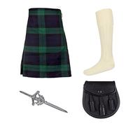 4 Piece Kilt Package with Sporran Socks and Kilt Pin - Sizes 30-44 - Black Watch