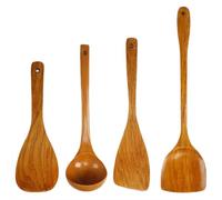 4-Piece Kitchen Cutlery Set - Wok Spatula, Frying Spatula, Soup Spoon, Rice Spoon, Natural Material Non-Stick Pan Friendly, Heat-Resistant Ergonomic Utensils