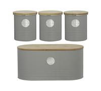 4-Piece Living Tea, Coffee, Sugar & Bread Bin Set grey