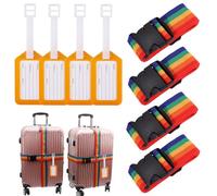 4 Piece Luggage Straps, Heavy Duty Luggage Straps, Adjustable Luggage Straps With 4 Tags Personalized Luggage Straps For Suitcase, Luggage, Travel, Business Trip (Rainbow Colors)
