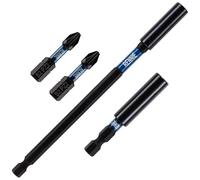 4 Piece Magnetic 60mm and 152mm Impact Bit Holders with 2 x 32mm Long Pozidriv PZ2 Screwdriver Impact Bits. Heavy Duty PZ2 Impact Bits