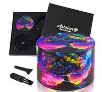 4 Piece Metal Grinder with 40 Sharp Shark Teeth, 63MM, Fantasy Grinders Metal for Kitchen Spice & Herbal Tea, Gift Set for Friend, Man & Women(Starry Sky Seven-Colored Tree)