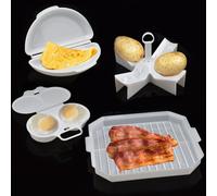 4 Piece Microwave Breakfast Cooking Set Egg Poacher Bacon Potato Omelette Maker