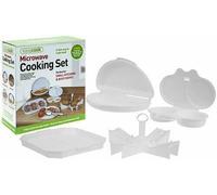 4 Piece Microwave Cooking Set Includes Bacon Plate, Potato Baker, Omelette Tray & Double Egg Poacher, Fast Breakfast Cooker for Eggs, Potatoes, Microwave Cookware Set