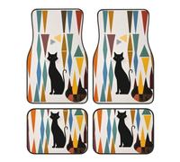 4 Piece Mid-Century Modern Art Cat Car Floor Mats Full Sets Universal Vehicle Front Rear
