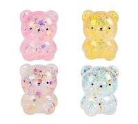 4-Piece Mini Glitter Squeeze Bear Toys - Stress Relief Items Suitable for Gift Decorations/Party Fillers.