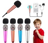 4-Piece Mini Microphone Tiny Microphone Mini Mic for Recording Voice and Singing on iPhone, Android Phones or Tablet, Metal, with 113 cm Cord, 3.5 mm Input (Rose Gold, Rose red, Silver, Blue)