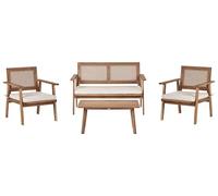 4 Piece Modern Garden Conversation Set Certified Acacia Wood Light Beige Cushions Arenella