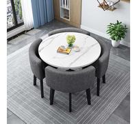 4-Piece Modern Round & Square Dining Table Set with Chairs - Space-Saving Coffee Table for Kitchen Dining Room Living Room - 90cm/35.4in