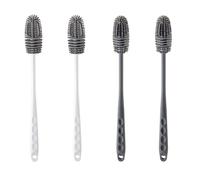 4-Piece Multi-Purpose Cleaning Kit - Flexible Silicone Scrub Brushes with Extended Handles (Gray/White, Safe for Baby Bottles, Sports Gear & Glassware, BPA-Free Design)