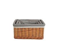 4-Piece Natural Wicker Storage Basket Set - Stackable Rattan nizing Bins with Removable Linen Liners for Home, Nursery, Bathroom - Versatile Storage Solutions (4 Sizes)