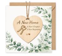 4 Piece New Home Card Set, Wooden Heart Plaque with Jute String Greeting Card Envelope, Housewarming Keepsake Gift, New Home Gifts, Moving House Present for Friends Family Couples Colleagues