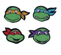 4-Piece Ninja Hero Team Iron-on Patch Set - Embroidered Mutant Fighter Masks - Martial Arts Inspired Green Character Appliques for Jackets, Backpacks, and Hoodies