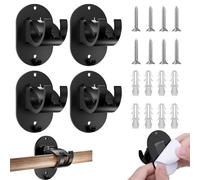 4-Piece No Drill Curtain Hooks Curtain Rod Holder Command Curtain Rod Hooks Brackets with Fixing Screws and Non-Marking Stickers Suitable for Bathrooms, Bedrooms, and Kitchens (Black)
