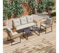 4-Piece Outdoor Rattan Style Sofa Set with Cushions &Coffee Table
