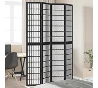 4-Piece Paravent Room Divider Black Paulownia Solid Wood, Foldable and Freestanding, 140 x 220 cm, Privacy Screen Divider for Living Room, Bedroom, Office, Decorative Partition Wall