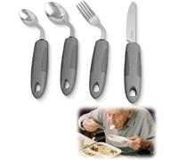 4-Piece Parkinson Cutlery, 42° Angle Adaptive Cutlery for Parkinson's Disease, Weighted Cutlery for Tremor for Disabled People Parkinson's Patients Elderly Arthritis (Grey: Right-Handed Users)