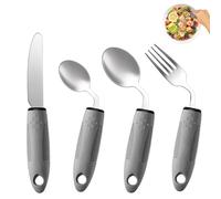 4-Piece Parkinson Cutlery Stainless Steel 42° Angled Adaptive Cutlery for Parkinson's Disease, Weighted Cutlery with Non-Slip Thick Handle for Disabled People Hand Tremors and Arthritis